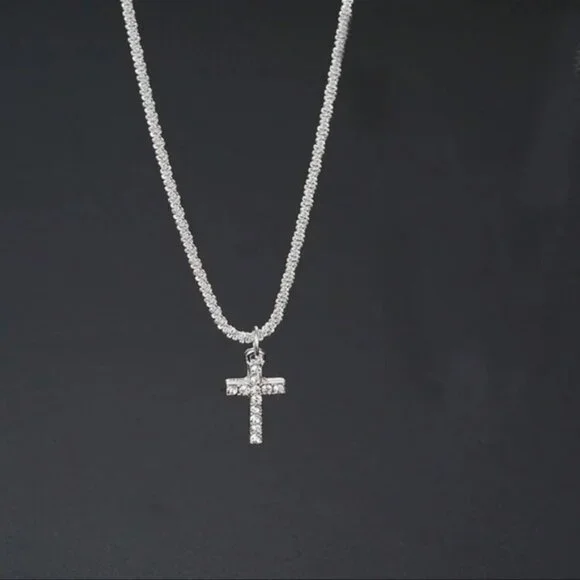 1pc Korean Style Bright Rhinestone Cross Pendant Necklace For Women - Picture 3 of 3